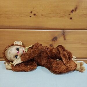 Vintage Rushton Chico Rubber Face Plush Monkey Doll 50s 17" Tail Needs Cleaning